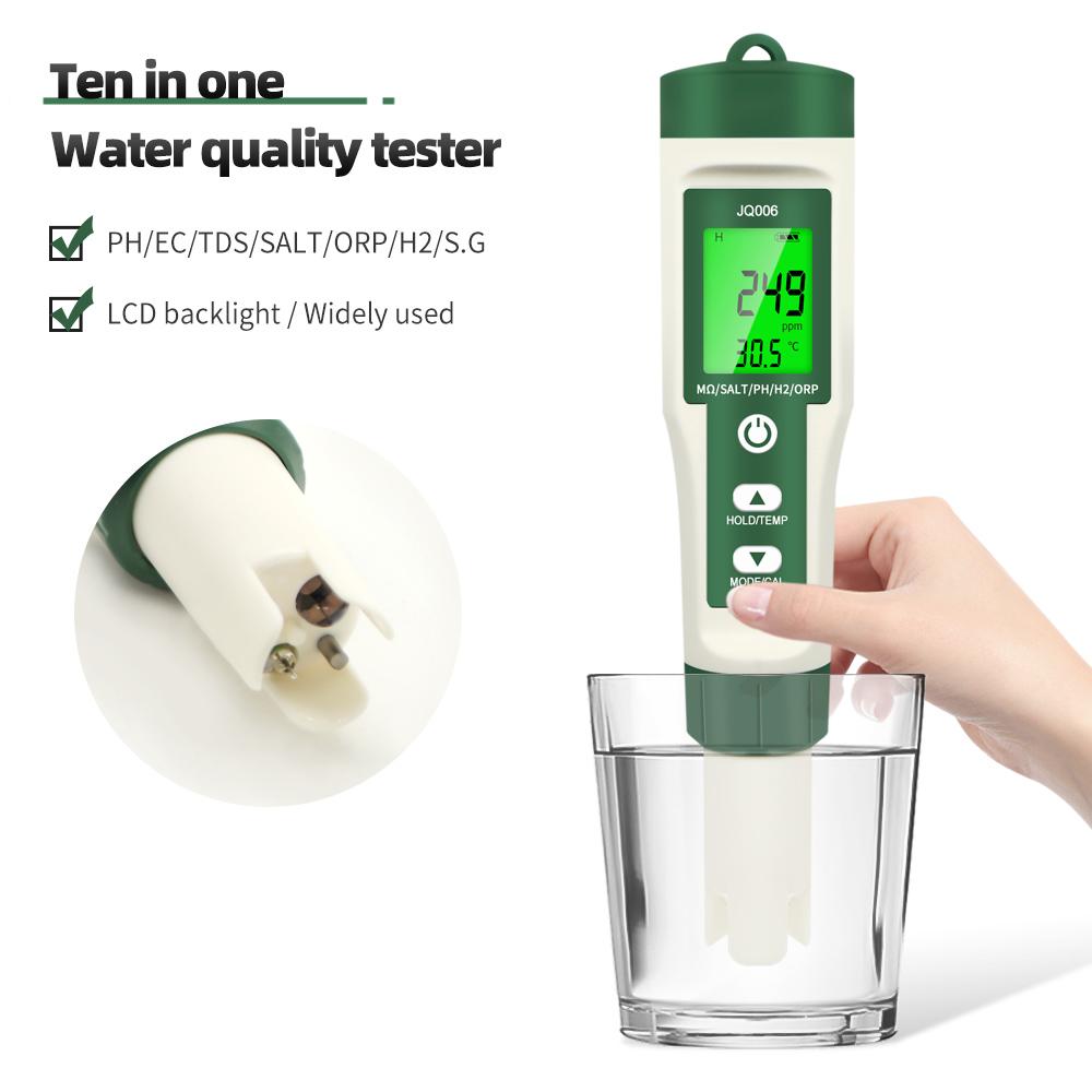 Handheld PH Meter 10 in 1 PH/TDS/EC/SALT/TEMP/S.G/ORP/H2/Fertile/Resistivity Water Quality Tester for Pools Drinking Water