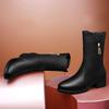 Heel Martin Boots Women's 2025 Winter New Fleece Warm Medium Boots Medium Heel Black Mom Leather Boots Knight Boots