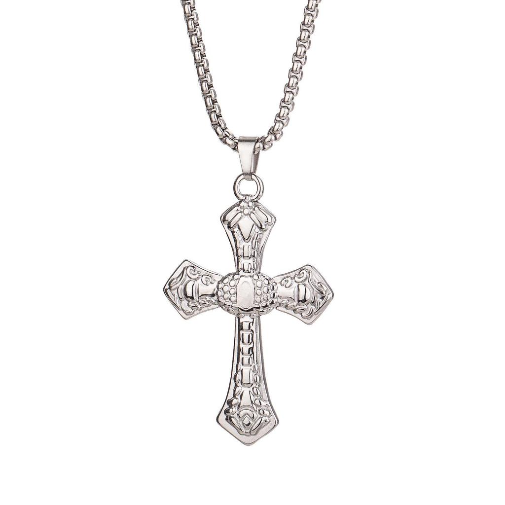 TOHM Stainless Steel Cross Pendant Men's Hip Hop Retro Necklace