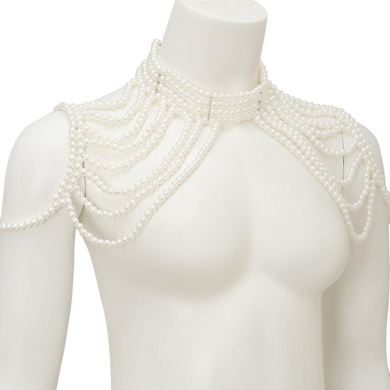 Handgefertigte Perlen Halskette Luxuriöser Halsreif Vintage Quasten Kragen Schmuck Elegante Perlen Schulterkette Handbestickt