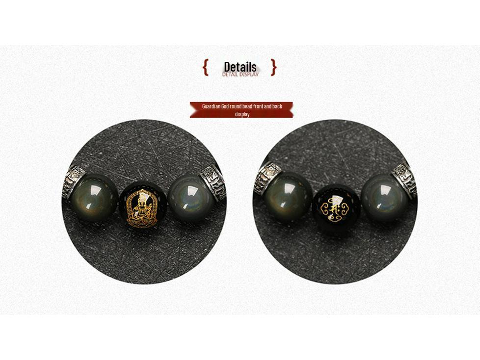 Black Obsidian Zodiac Guardian Bracelet: Benming Year Amulet for Men & Women, Lucky Buddhist Prayer Beads.