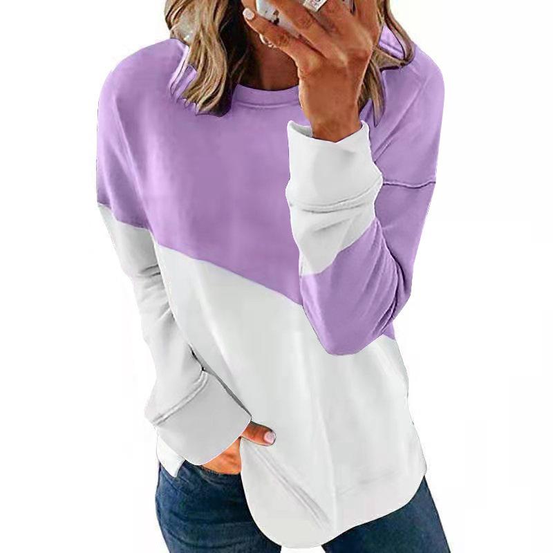 Women's Crew Neck Long Sleeve Loose Fit Sweatshirt Colorblock Casual Pullover Top
