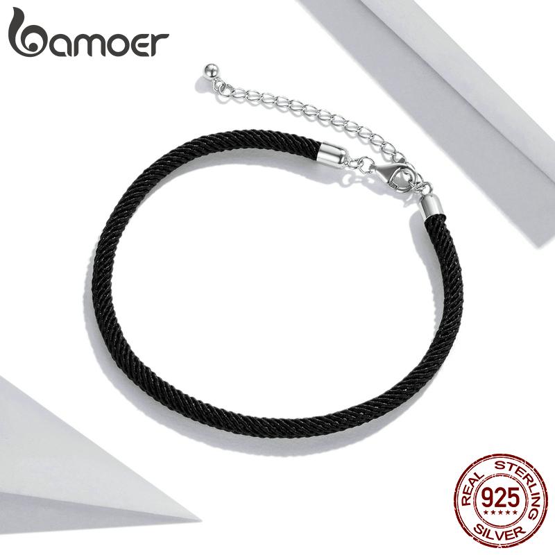 Bamoer 925 Silver Black Basic Braided Bracelet White Four Colors Gray Red Mixed Bracelet for Women DIY Fashion Jewelry