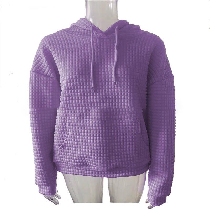 Women Oversized Waffle Sweatshirts Autumn Winter Female Tie Collar Hoody Pullover Pocket Hooded Coats