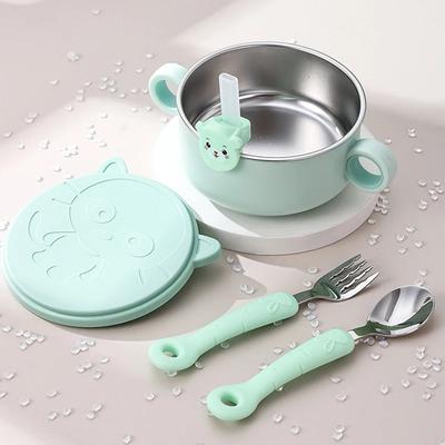 Baby Bowl Stainless Steel Tableware Set Baby Feeding Bowl with Suction Cup Spoon Fork Straw Set Toddler Training Feeding Bowls
