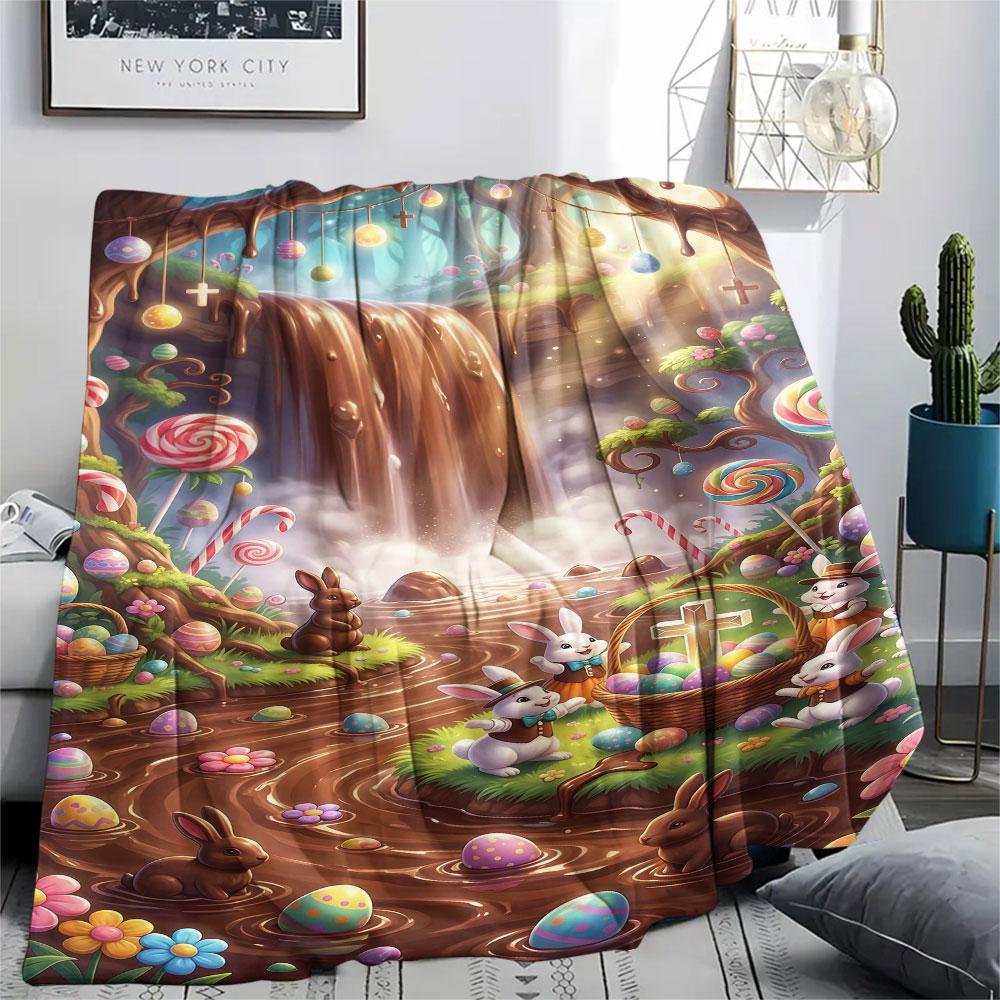 1Pc Easter Pokemon Print Flannel Blanket, High quality Comfortable for All Seasons, Home Decor, Warmth and Comfort, Perfect for Christmas Gifts