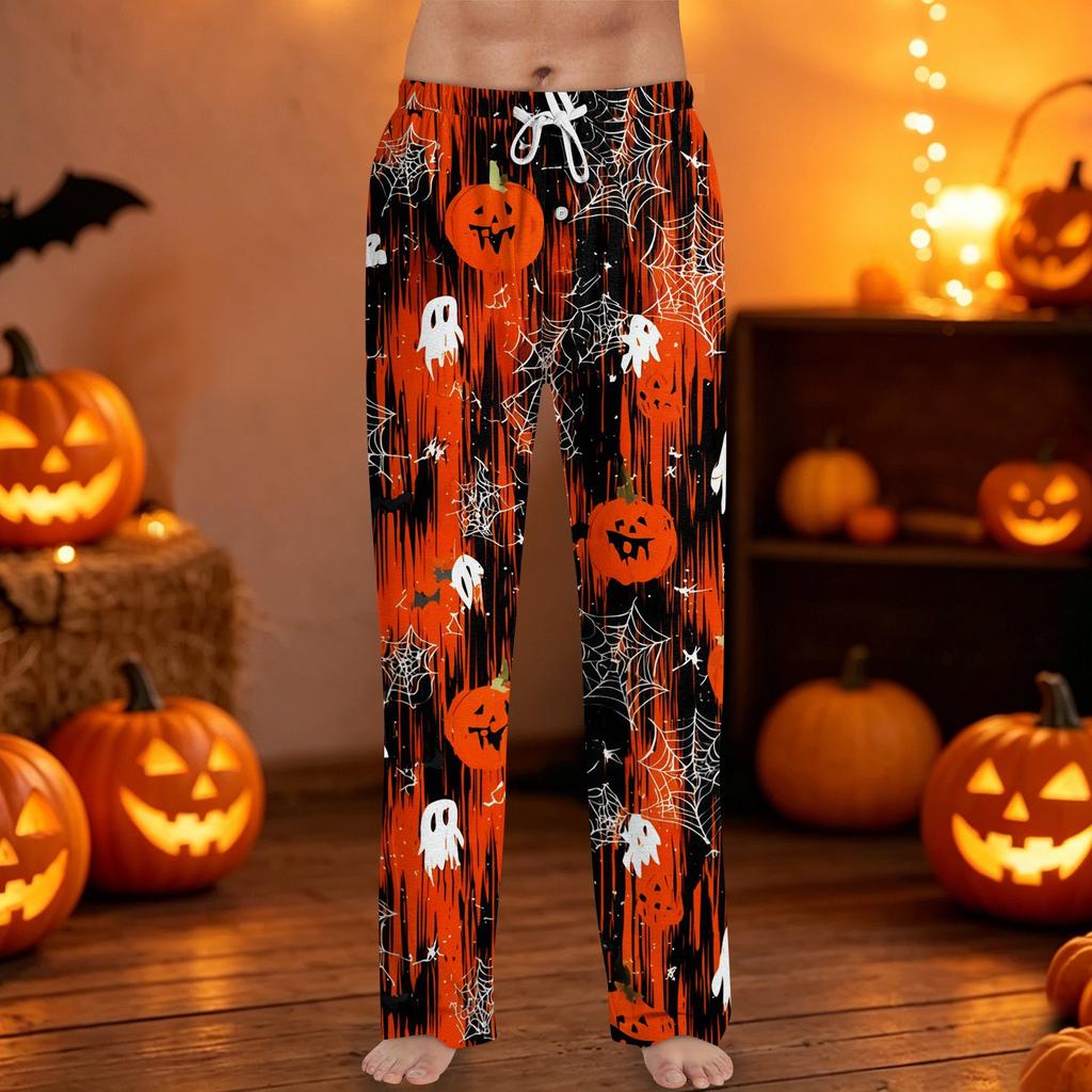Men's Halloween Print Drawstring Lounge Pants Casual Sleepwear Relaxed Fit Elastic Waistband Soft Fabric