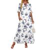 Ladies Casual Fashion Temperament Elegant Waist Patchwork Floral Print Long Dress