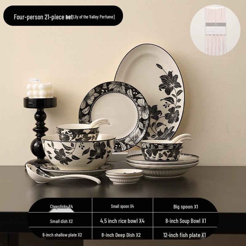 French Retro Floral Ceramic Tableware Set