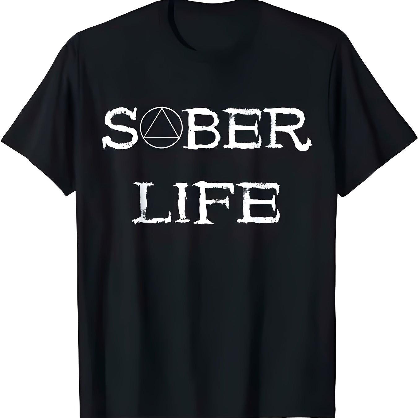 Sober Life AA Triangle Graphic TShirt Distressed Cotton Crew Neck Casual Tee Unisex Daily Wear S