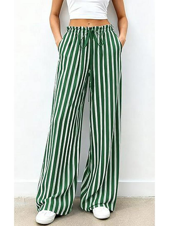 2026 Fashion Striped Elastic Waist Wide Leg Casual Pants