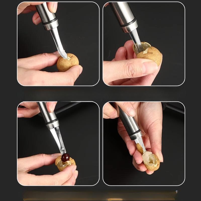 Stainless Steel Longan Pit Remover, Large Shrimp Back Knife, Shrimp Brain Digging Tool, Meat and Heart Peeling Machine