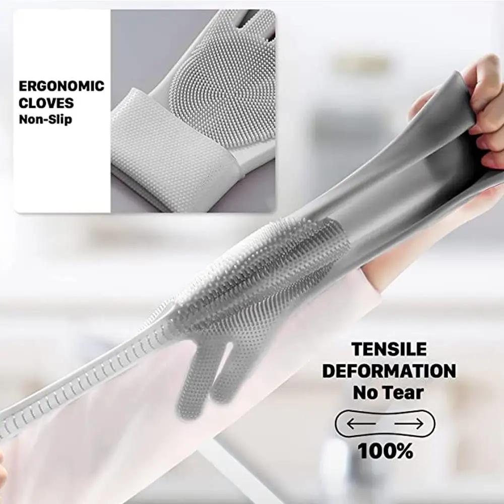 2 Stück Reinigungshandschuhe aus Silikonkautschuk, Spülhandschuh aus Gummi, Schwammhandschuh, Haushaltsreiniger für die Küche