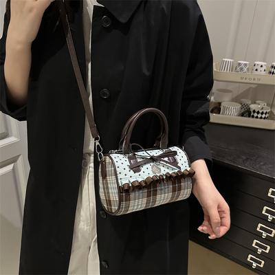 Retro Polka Dot Mini Handbags, Fashiable Cute Bow Design Ruffled Shoulder Bag, Sweet Plaid Women Casual Crossbody Bags Wallet