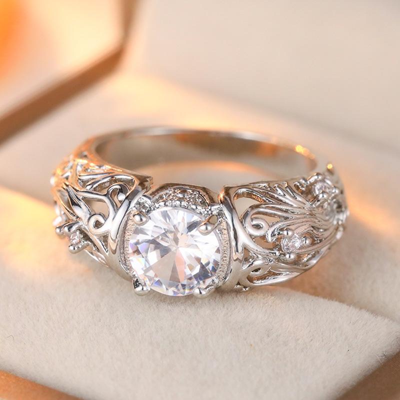Gothic Style Gorgeous Inlaid Dazzle Synthetic Zirconia Silvery Ring Women's Exquisite Anniversary Jewelry Accessory
