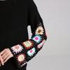 Høst og Vinter Dame Strikk Blussermermer Håndlaget Hul Blandet Farge Heklet Genser Rund Hals Pullover Topper