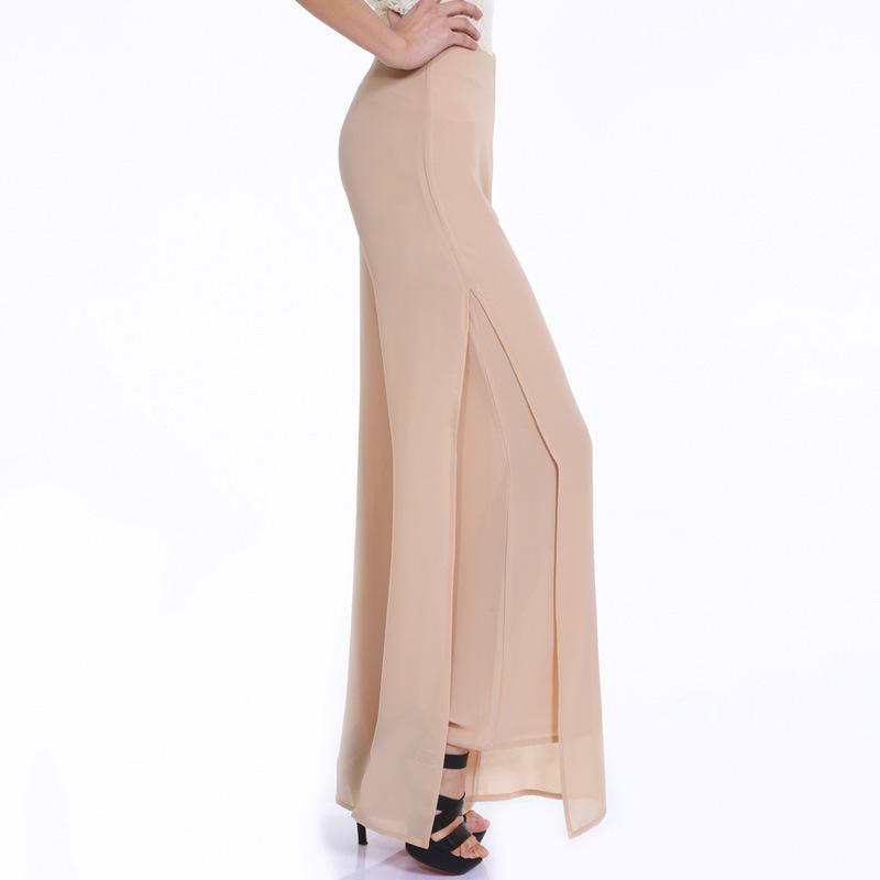 Šifonové culottes s vysokým pasem: Nadměrná velikost, Síťovina, Volné, Široké nohavice, Rovné, Rozparek, Ležérní palazzo kalhoty pro ženy.