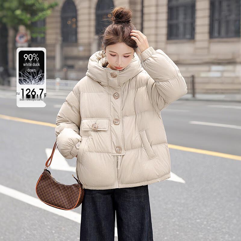 

Sibaishe Women s Solid 90% Duck Down Hooded Jacket M