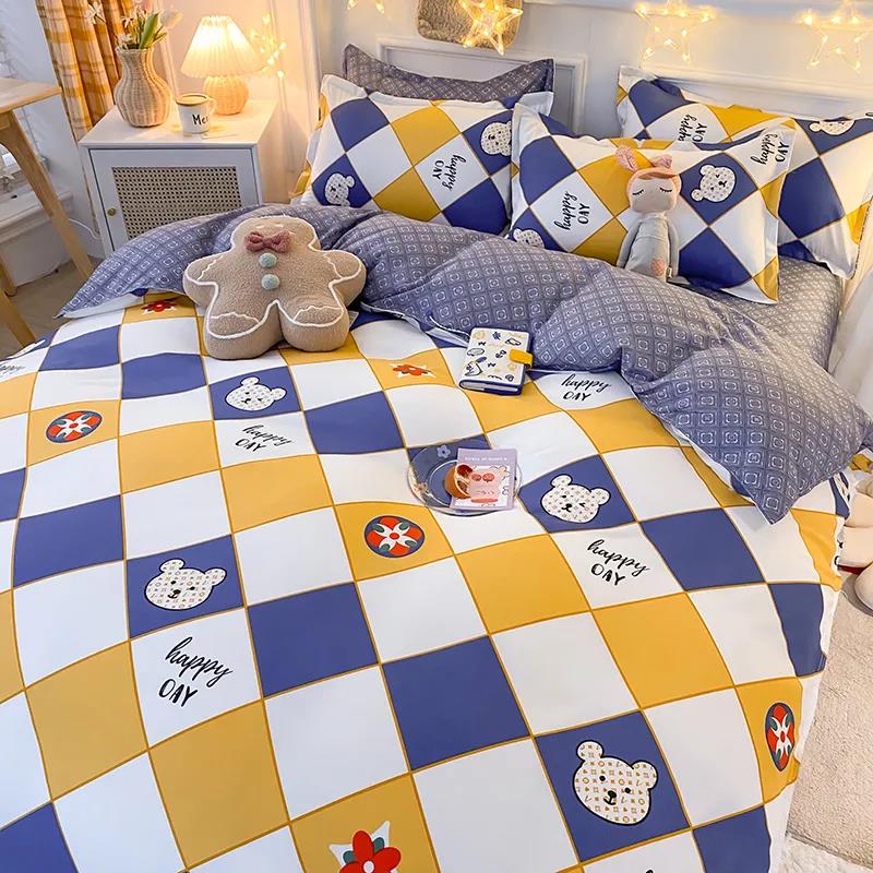 Four-piece Bedding Cotton Quilt Cover Single and Double Cartoon Printing Mattress Cover Bedroom Bed Linen Quilt Cover
