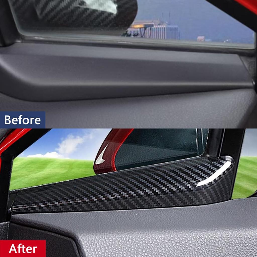 Car Accessories Fit for Toyota C-HR CHR 2018-2023 Front Door Window A Pillar Decoration Strips Cover Trim (Carbon Fiber Style) ABS 2 PCS