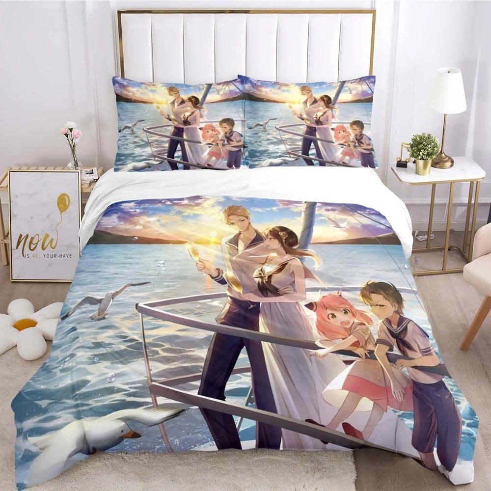 Spy X Family Girl Anya Bedding Sets Comforter Quilt Bed Cover Cartoon Duvet Cover Pillowcase Kids Adult Size Home Textiles