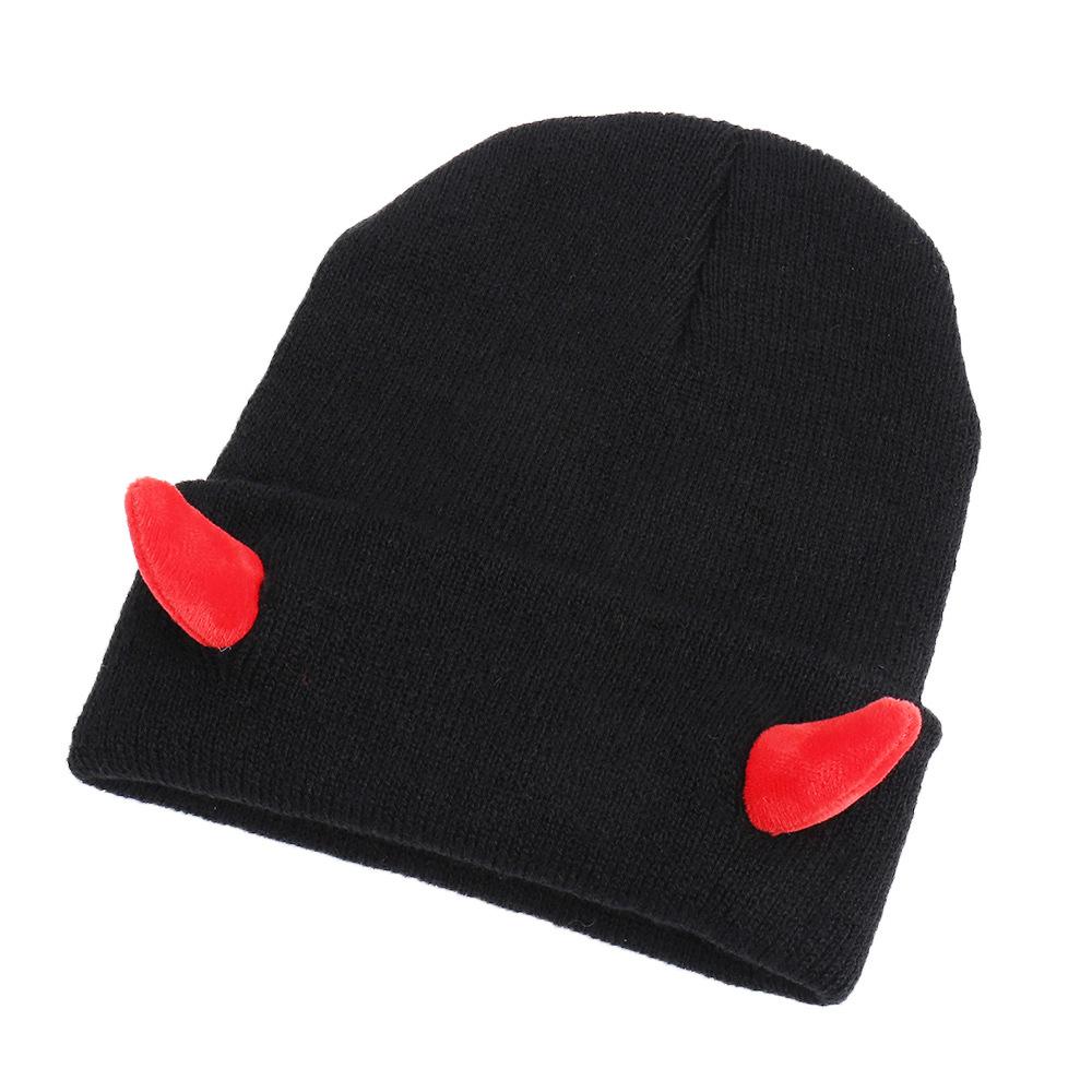 Fashion European and American Temperament Demon Horn Decoration Warm Knitted Hat Party Ball Decoration Versatile Wool Hat