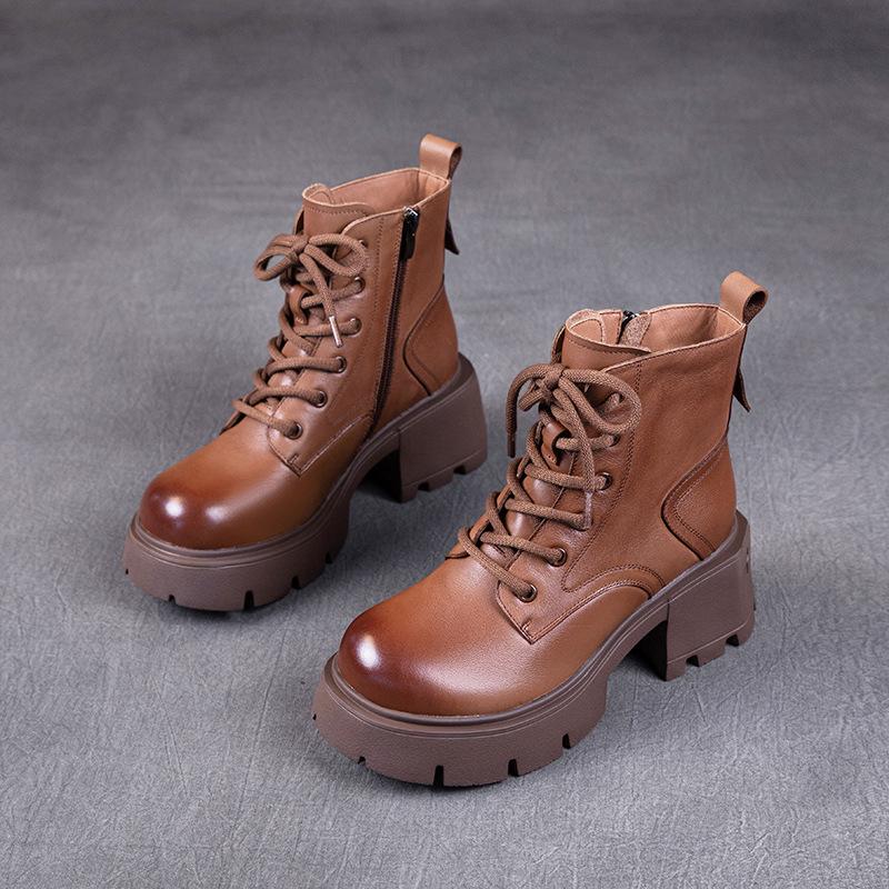 

Ботинки Мартин из коровьей кожи первого слоя для женщин 2025 осень и зима новые бархатные ретро на платформе на толстой подошве на шнуровке кожаные ботинки для женщин 40