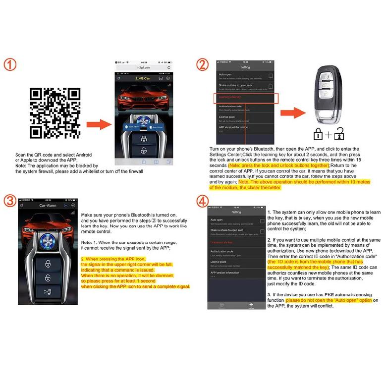 Universal Car Alarm Auto Start Stop System Remote Control Engine Ignition Autostart Kit Keyless Push Start System Car Accessorie