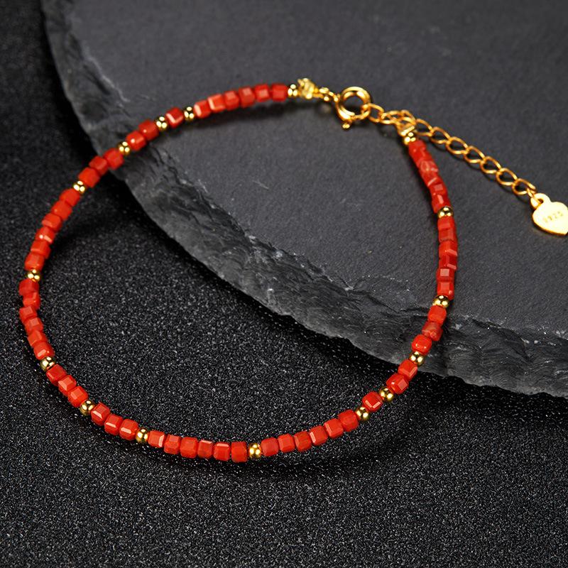 New Natural Red Agate S925 Silver Bracelet for Women's Fashion, Simple and Versatile