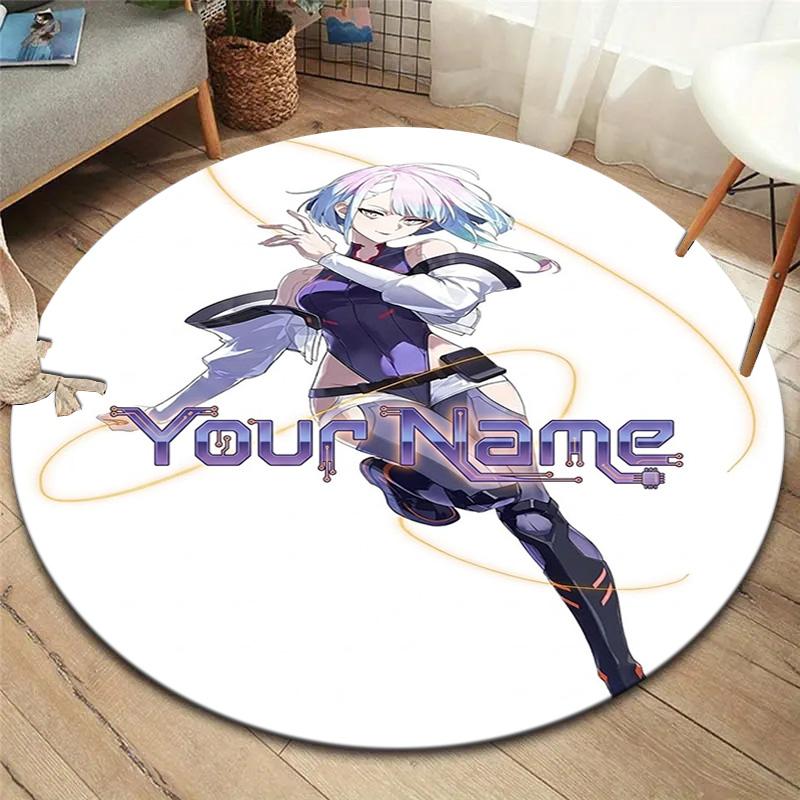 Anime Fusion Custom Name Round Area Rug Carpet Rug For Living Room Bedroom Sofa Playroom Decor Nonslip Floor Mat