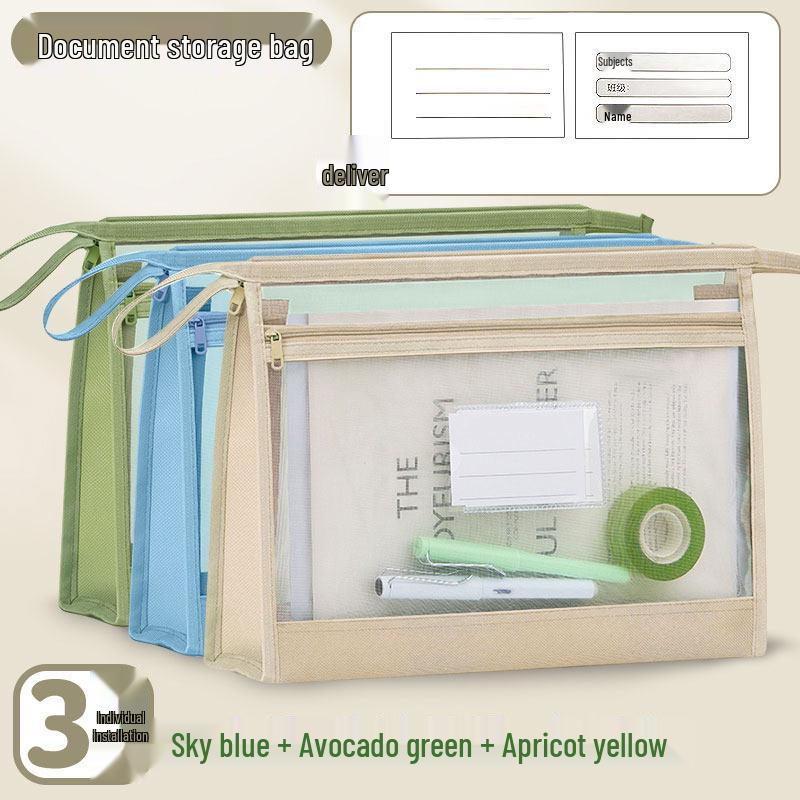 Dual-Layer Zippered Mesh File Bag for Students