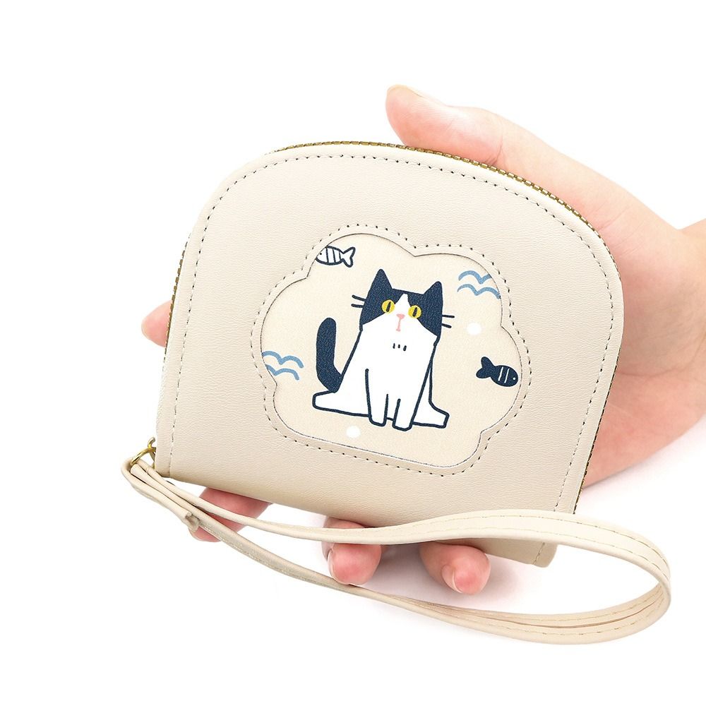 

Сумка для карт из ПУ кожи на молнии, мультяшный держатель для карт, модный милый кошелек-портмоне с кошкой, женский белый