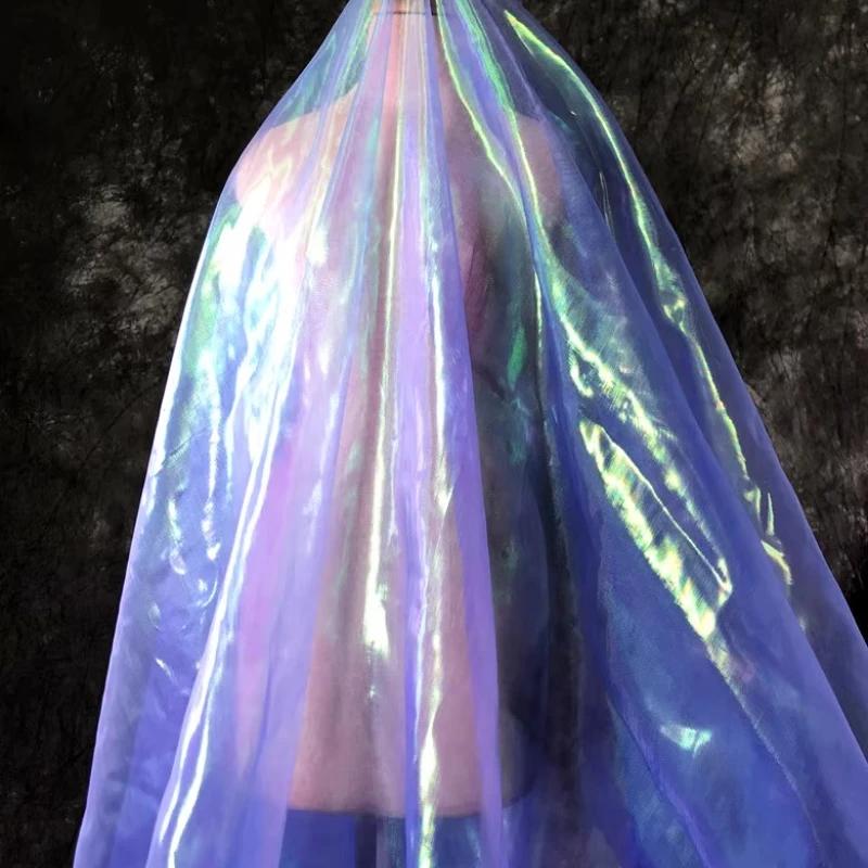 Wide 150cm Encrypted Laser Seven-color Iriered Gauze Fabric Bright Yarn Gradient Color Fabric DIY Organza Clothing Designer
