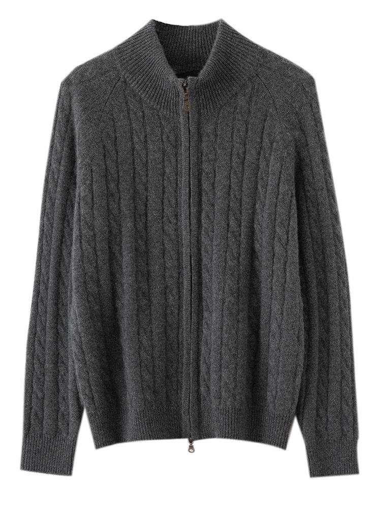 Pure Cashmere Cable Knit Zipper Cardigan Coat