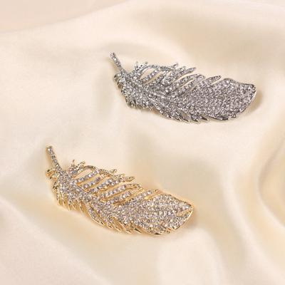 Temperament Full Diamond Feather Brooch Women'S Atmospheric Brooch Simple Pin Retro Suit Accessories