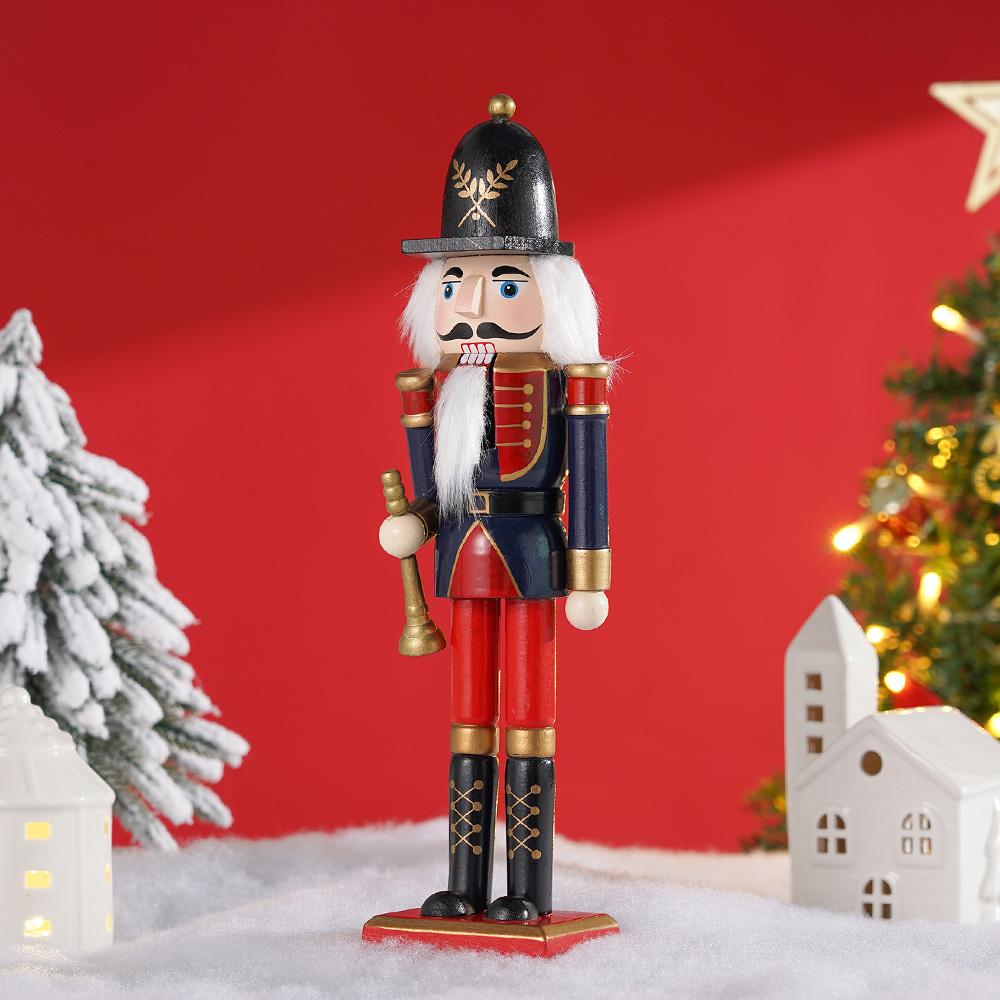 30cm Wooden Nutcracker Ornament Soldier Figurement Handcraft Doll Toy Home Office Table Xmas Decoration Statues Christmas Gift