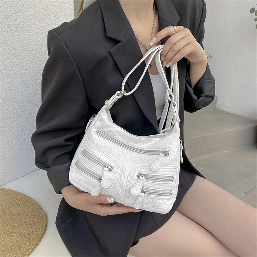 Small Soft PU Leather Shoulder Bag Casual Multi-Pocket Crossbody Bag with Adjustable Strap for Women
