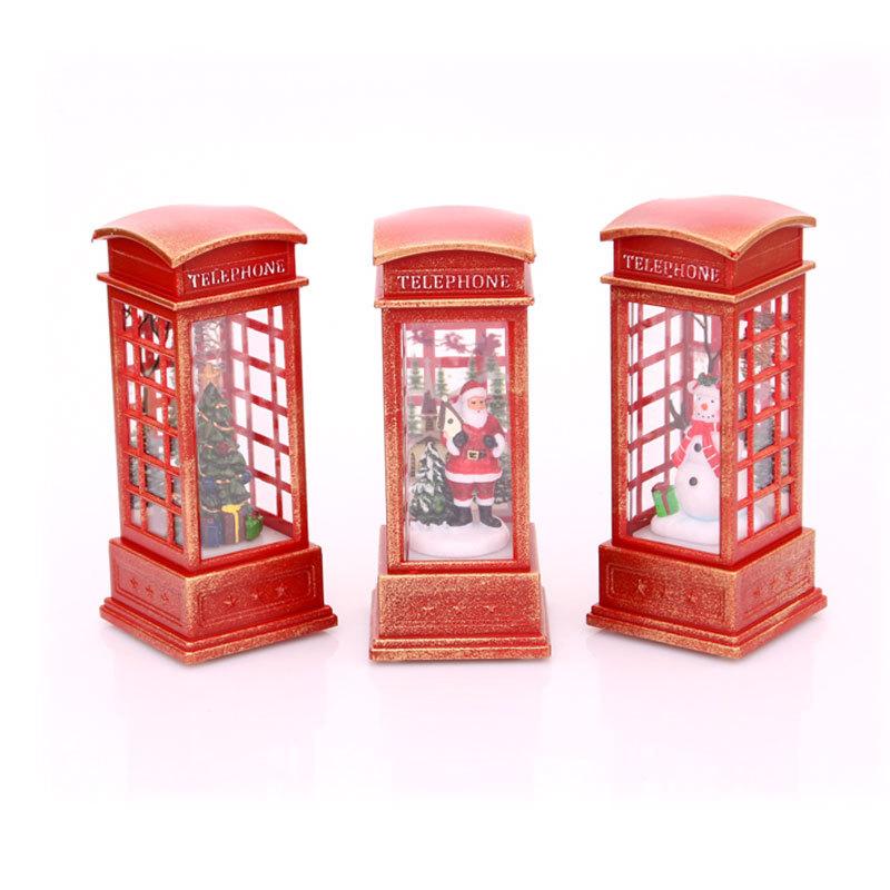 Christmas Red Vintage Luminous Phone Booth Lantern Christmas Tree Snowman Santa Claus Figurine In Telephone Booth Decoration