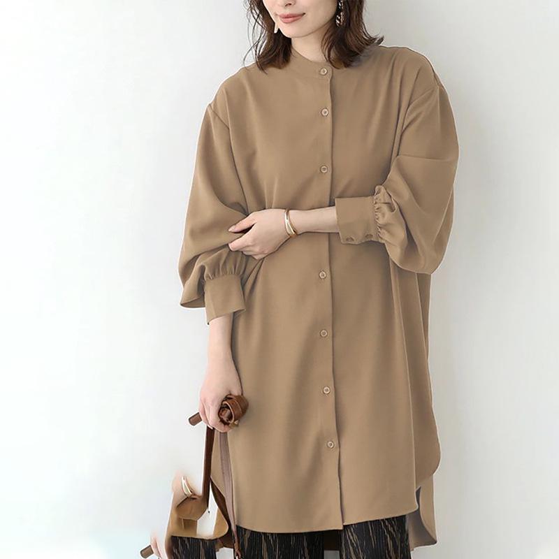 Women's Loose Fit Long-Sleeve Mid-Length Shirt Dress