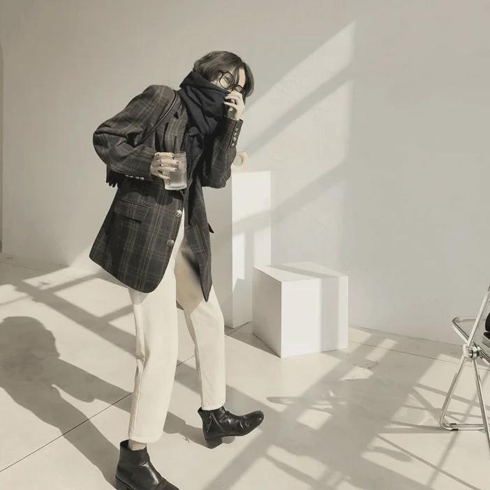 New Autumn/Winter Plaid Woolen Coat - Plus Size, Medium Length (Fat MM 21607)