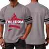 Men's Casual V Neck Short Sleeve Sports Jersey Top with Independence Day Lettering Graphic Print Freedom Since July 4th Patriotic Design