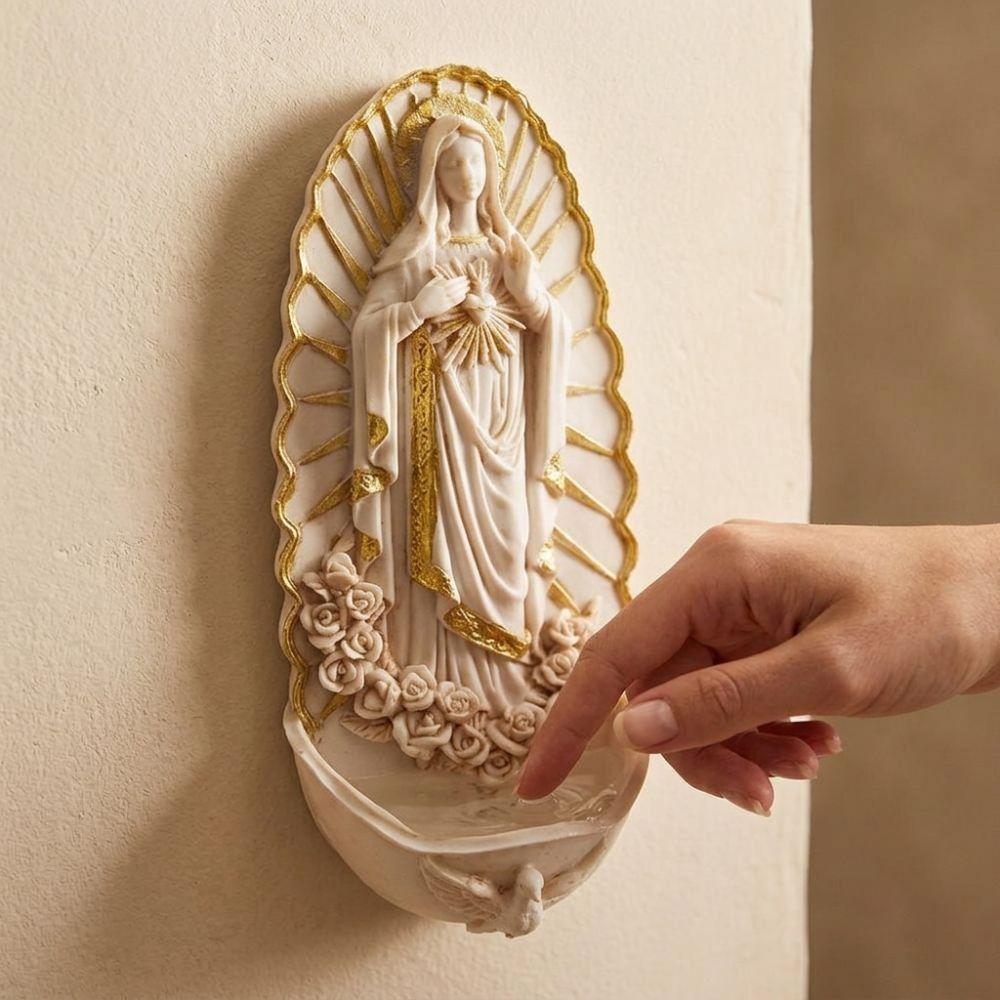 Wall Mounted Virgin Mary Holy Water Font Religious Inspirational Mary Sculpture Home Decor