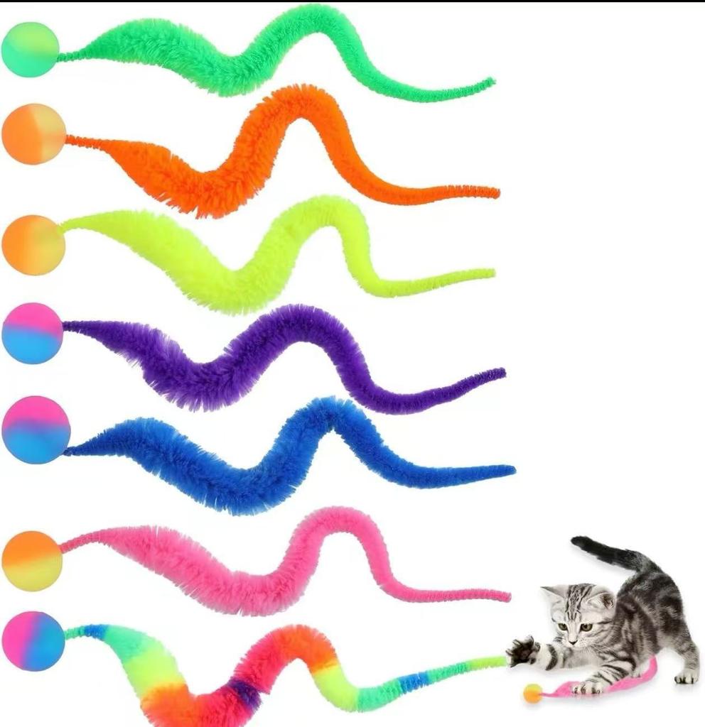 Cat Interactive Toys Cute Worm-Shaped Cat Elastic Ball Tail-equipped Cat Teasing Indoor Cat Worm Caterpillar Elastic Toy