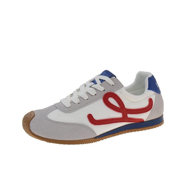 

Обувь Dexun спортивная повседневная обувь сочетание цветов обувь Форреста Гампа 2025 мягкая кожа новая плоская подошва ретро на шнуровке женская весна 40 красный