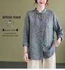 2026 Spring Retro Loose Fit Cotton Linen Lapel Shirt - Women's Plus Size, Long Sleeve