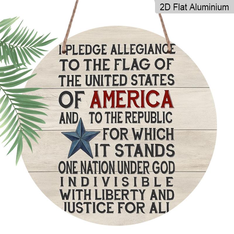 2D Flat 1pc, 8x8 In, American Flag Pledge Sign - Bilingual English & Pledge Text, Parch-Like Star-Spangled Wall Decor for Home, Office - Pledge of