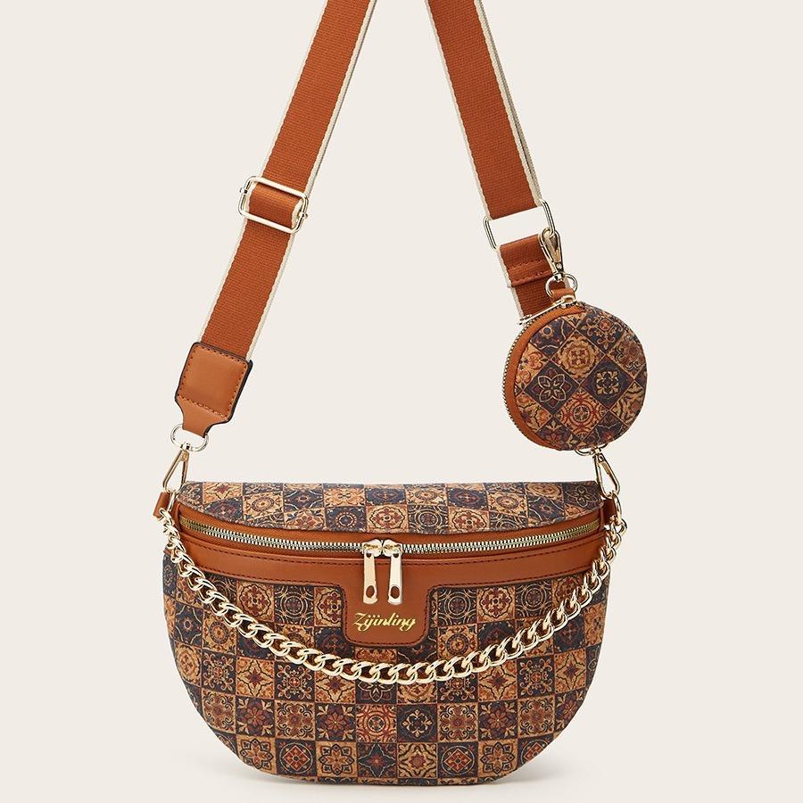 New niche design printed messenger fanny pack fashionable versatile women's breast bag single shoulder messenger bag