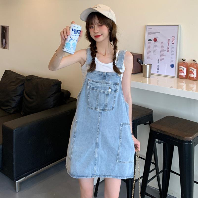 Oversize Women Denim Suspender Strap Dresses Summer Sleeveless Loose Casual Short Dress Female Versatile Sundress