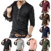 Men's Solid Color Long Sleeve Button Collar Long Sleeve T-Shirt Men's Casual Fashion Top