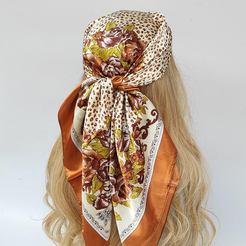Lenço de Pescoço Xale Envoltórios Estampa Seda Cetim Cachecol quadrado Mulheres Muçulmanas Hijab Elegante Faixa de Cabelo Bandana design marca foulard